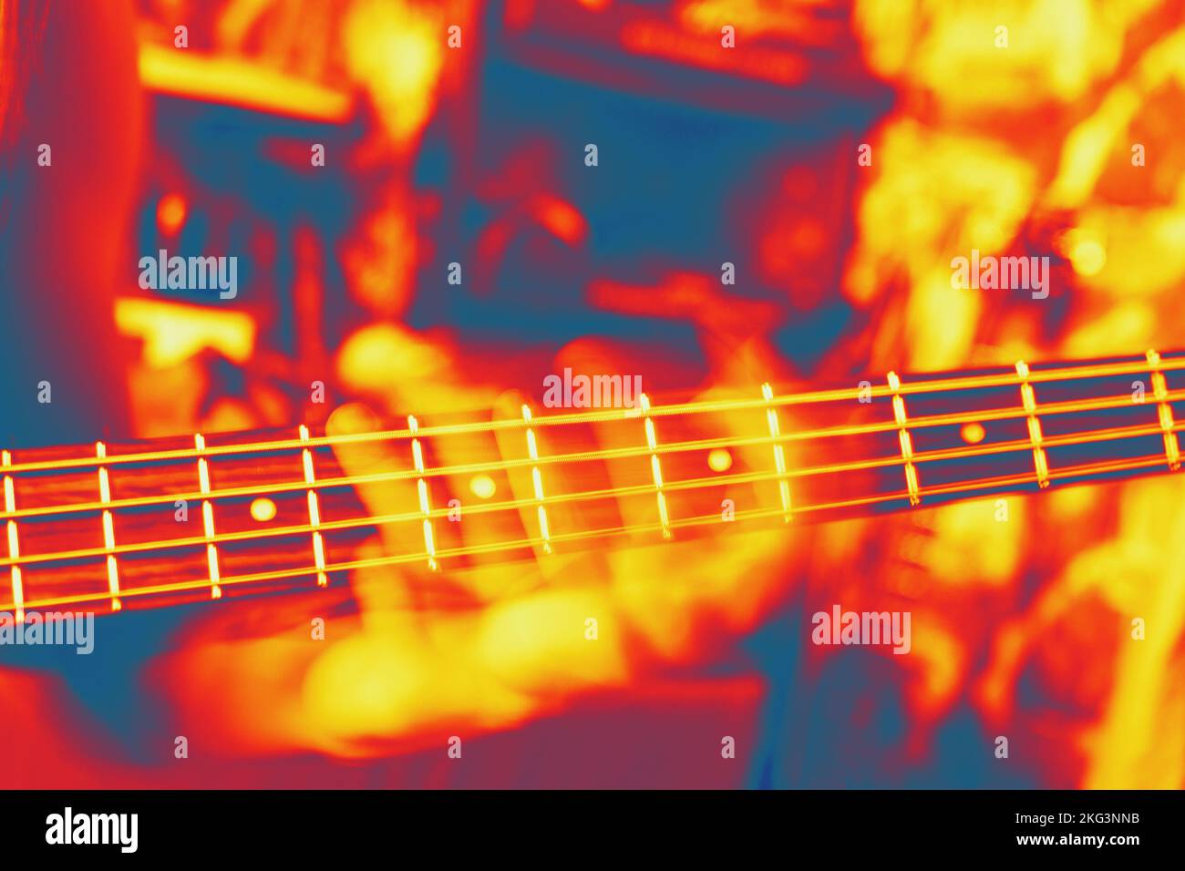 Hands movements of young man playing electric guitar. Thermography