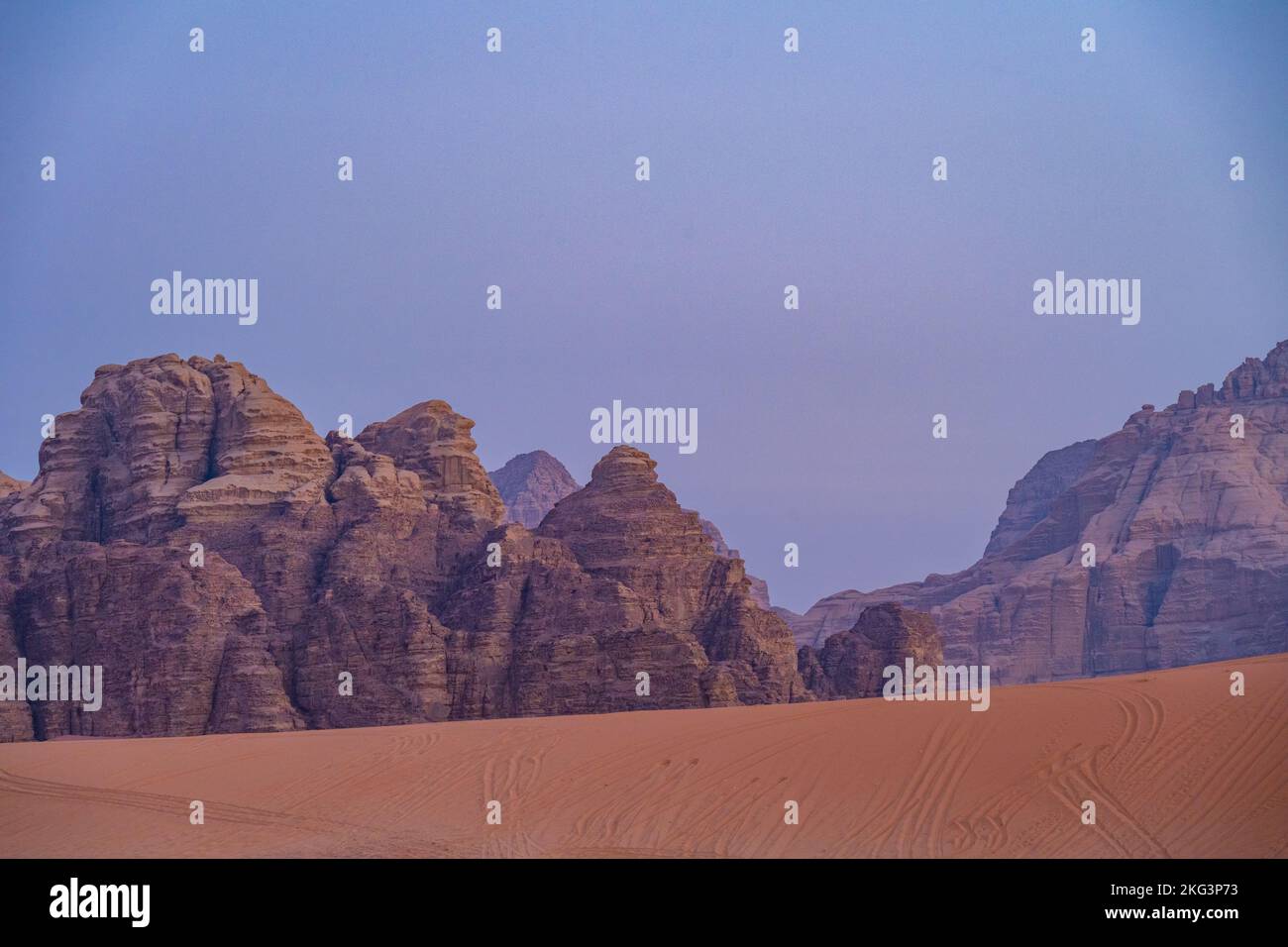 The mountains of Wadi Rum Jordan at sunset Stock Photo