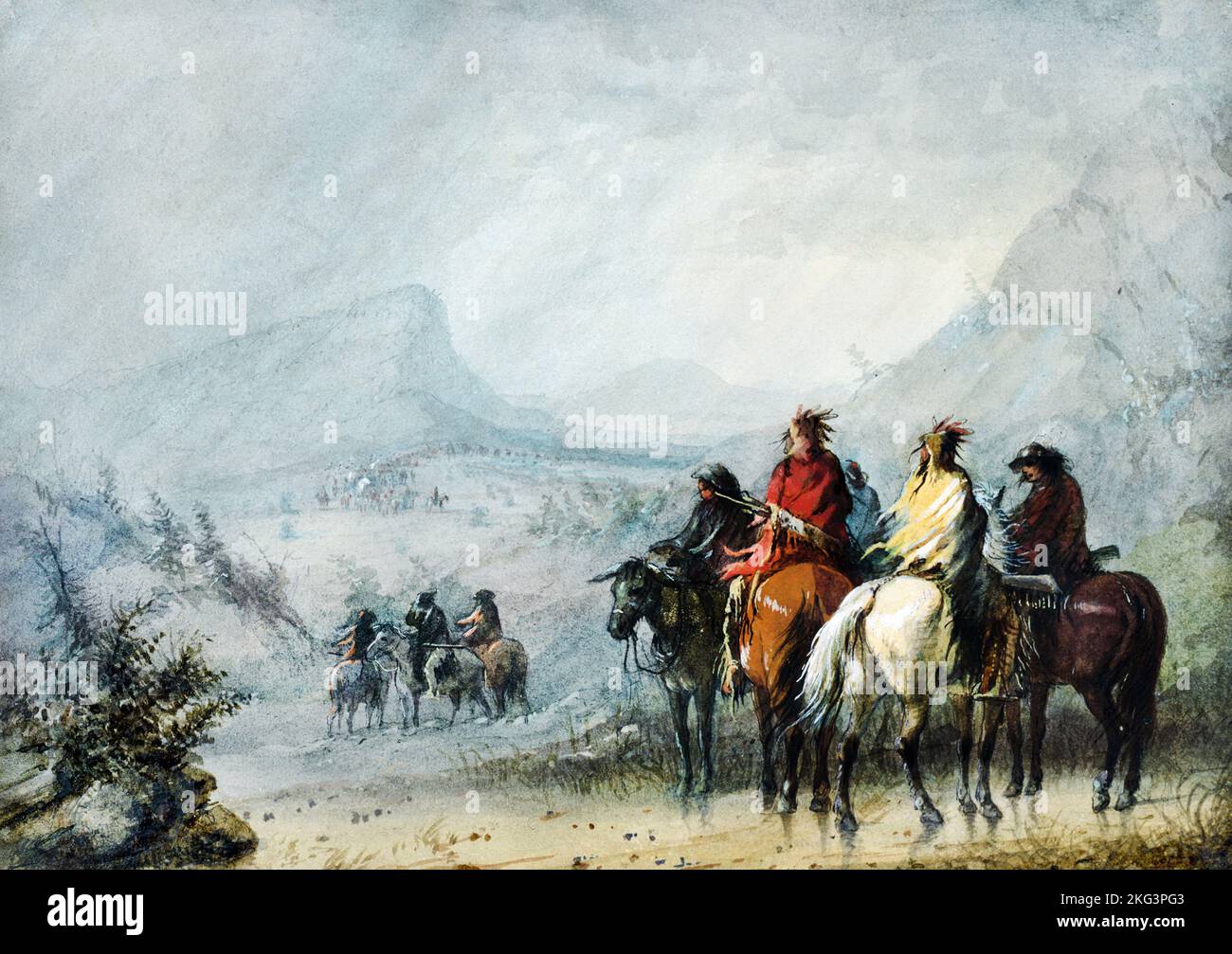 Alfred Jacob Miller; Storm: Waiting for the Caravan; Circa 1858-1860; Watercolor; Walters Art Museum, Baltimore, USA. Stock Photo