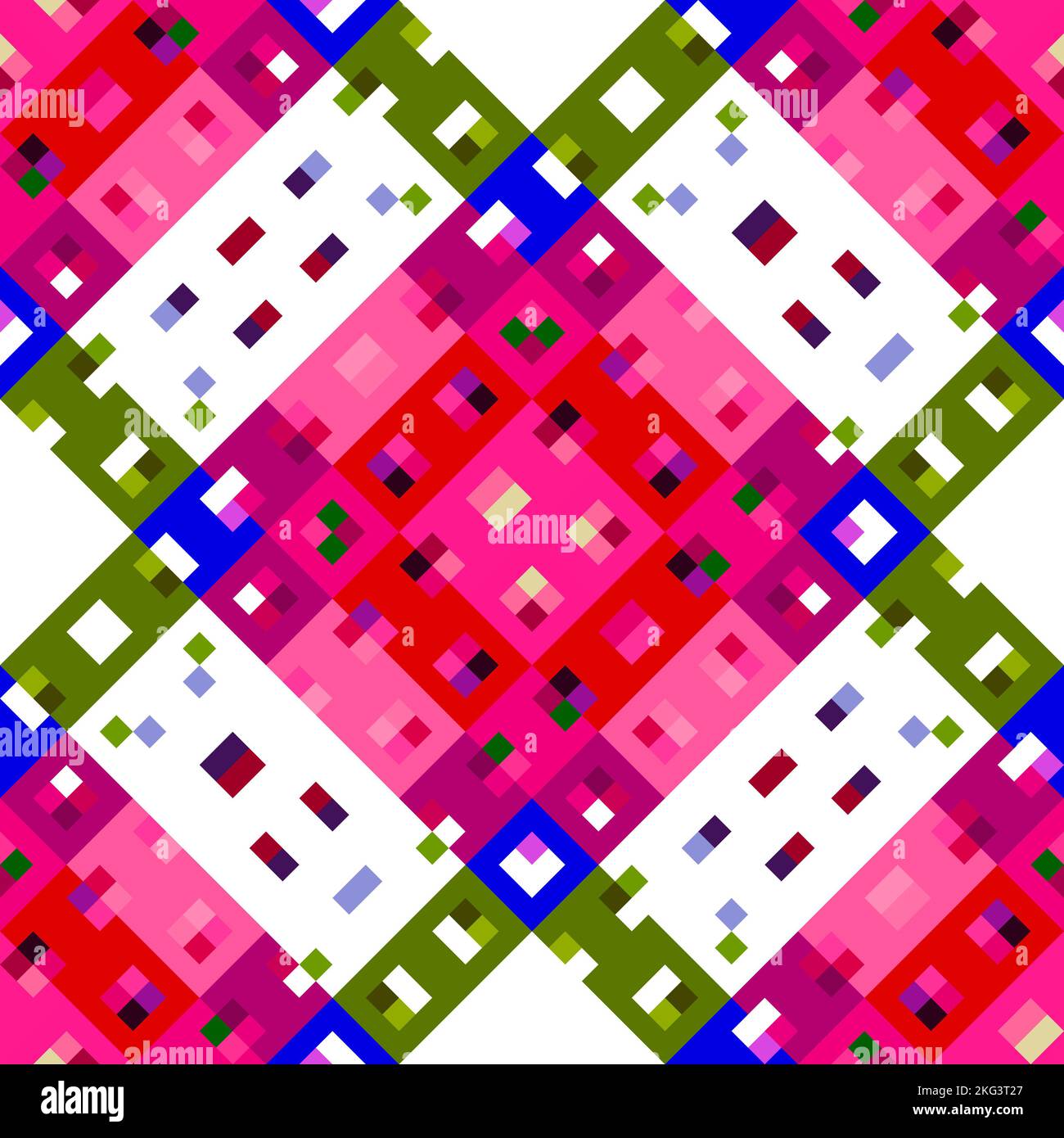 Kaleidoscopic geo pixel pattern. Playful fun pink wallpaper. Colorful ...