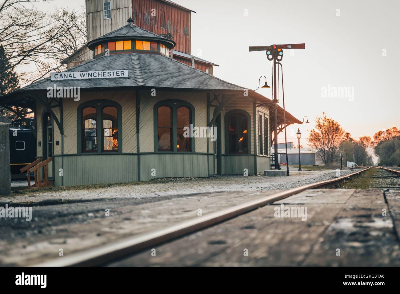 The historical Canal Winchester train station Stock Photo