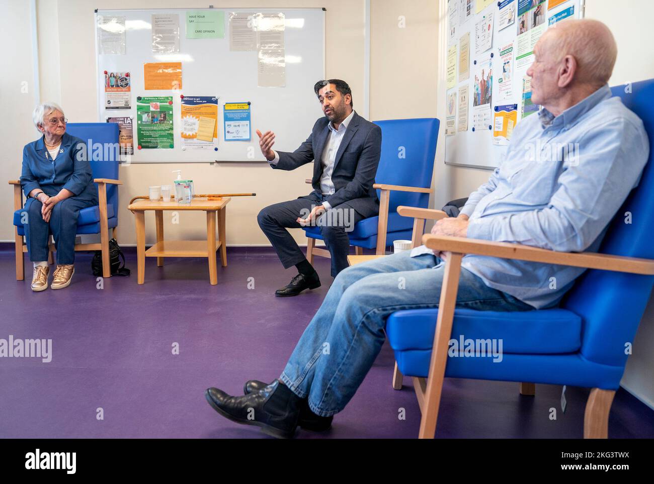 Health Secretary Humza Yousaf meets patients Elizabeth Wood (left) from