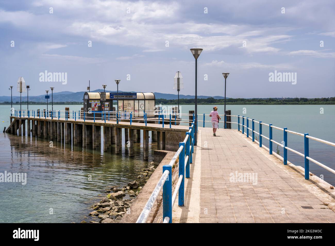 Pier on Lake Trasimeno in Castiglione del Lago, Province of Perugia, Umbria, Italy Stock Photo