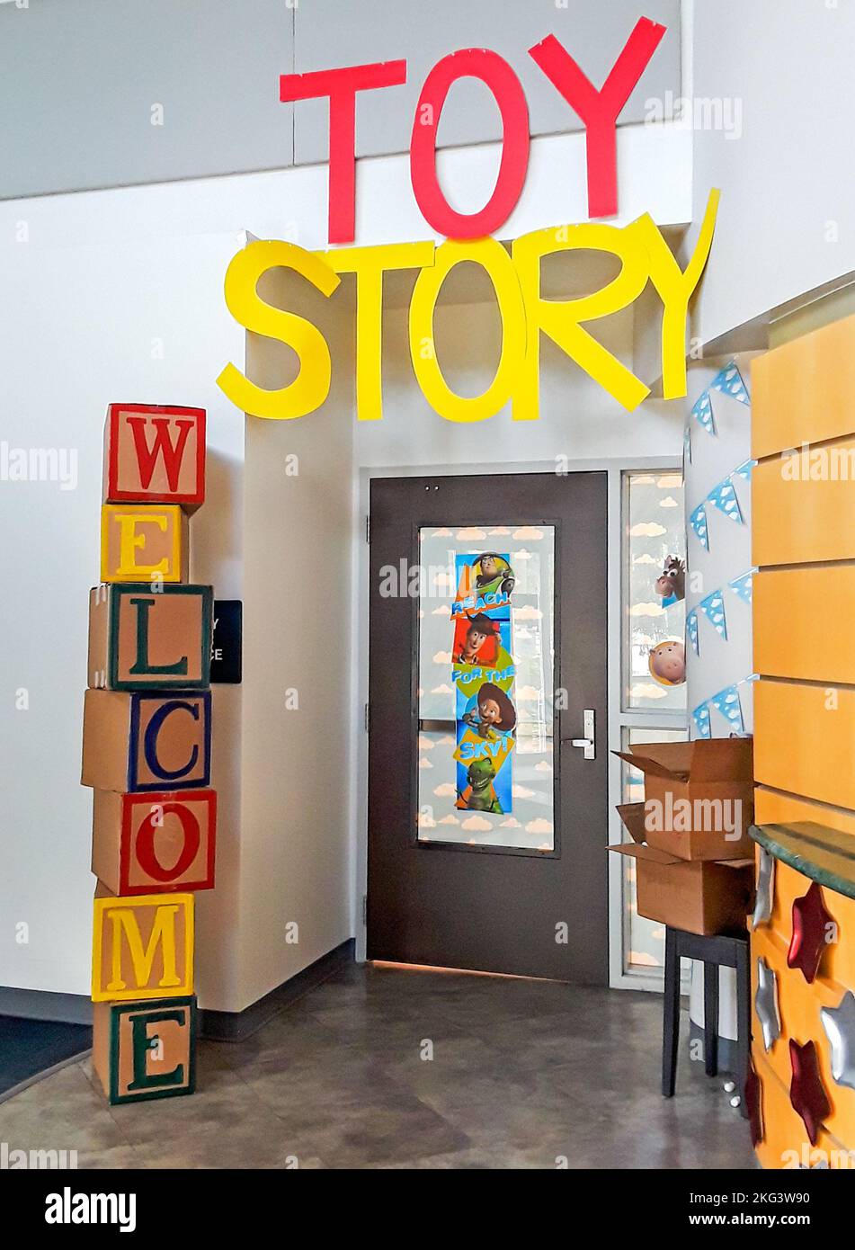 Entrance to a children's medical center inside a medical office. Stock Photo