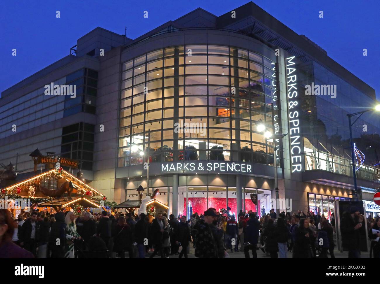 Marks and Spencer, flagship store, 7 Market St, Manchester, England, UK, M1 1WT,at night Stock Photo