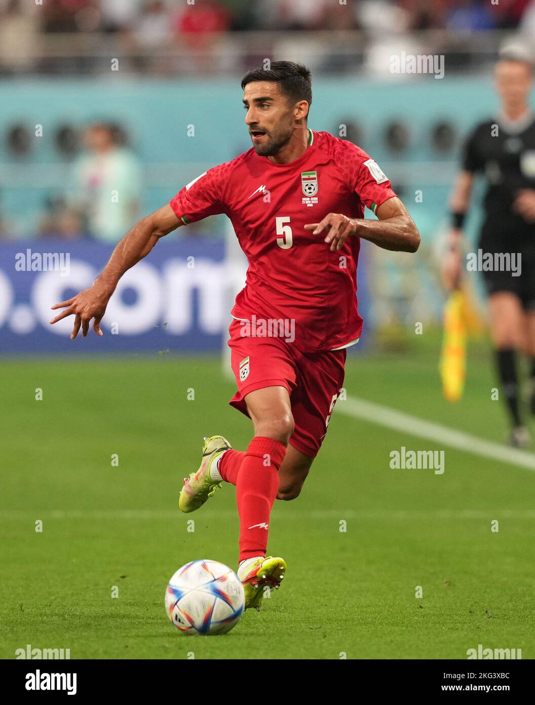 Iran's Milad Mohammadi during the FIFA World Cup Group B match at the Khalifa International Stadium in Doha, Qatar. Picture date: Monday November 21, 2022. Stock Photo