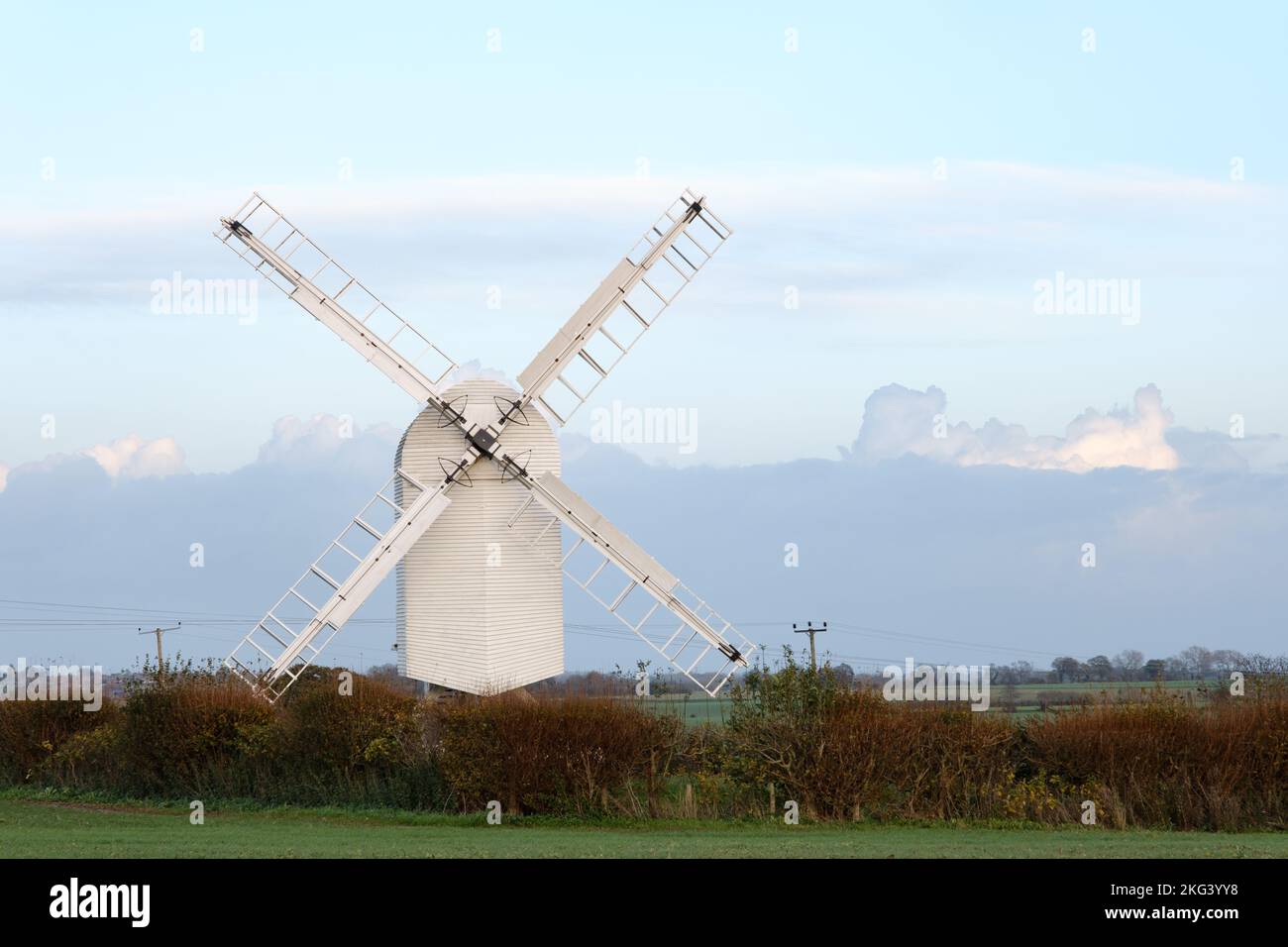 The Windmill, Chillenden, Kent, UK (example of an Open Trestle Post Windmill where the whole structure can be turned to the wind). Stock Photo