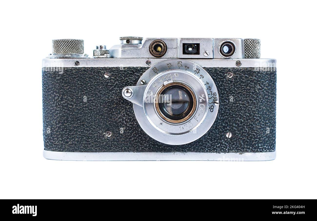 Retro film photo camera isolated on white background Stock Photo - Alamy