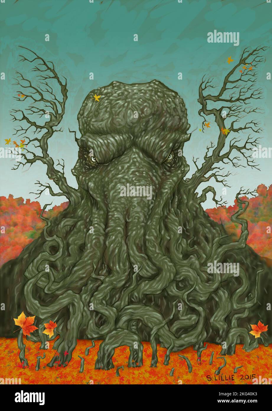 Horror art illustrating, Cthulhu, a fictional cosmic entity created by H. P. Lovecraft in his story The Call of Cthulhu. Considered a Great Old One. Stock Photo