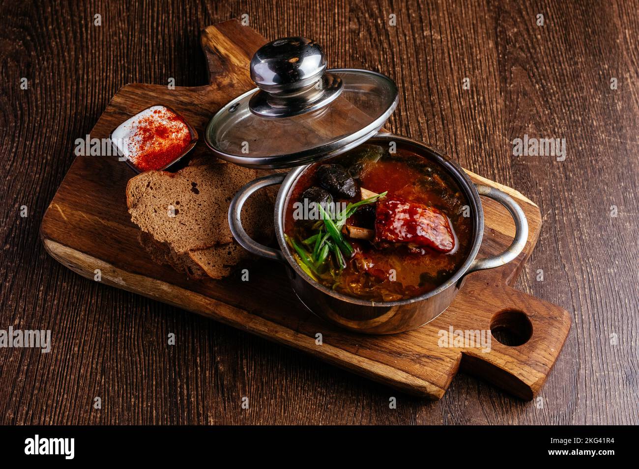 Croatian national soup goulash in a saucepan Stock Photo