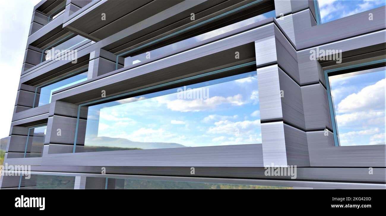 Image showcasing Stylish balcony of an elite apartment building. Aluminum exterior ...