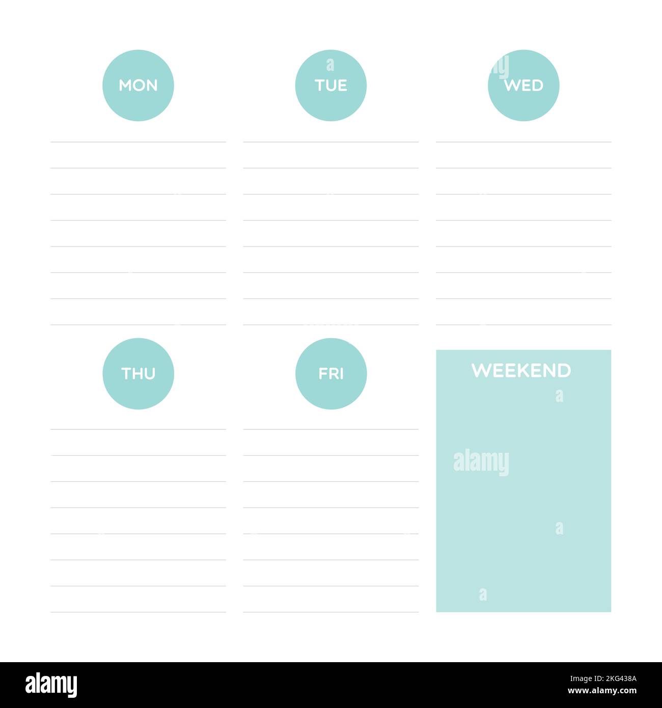 Weekly planner turquoise color. Lines. Printable template. Vector illustration, flat design ...