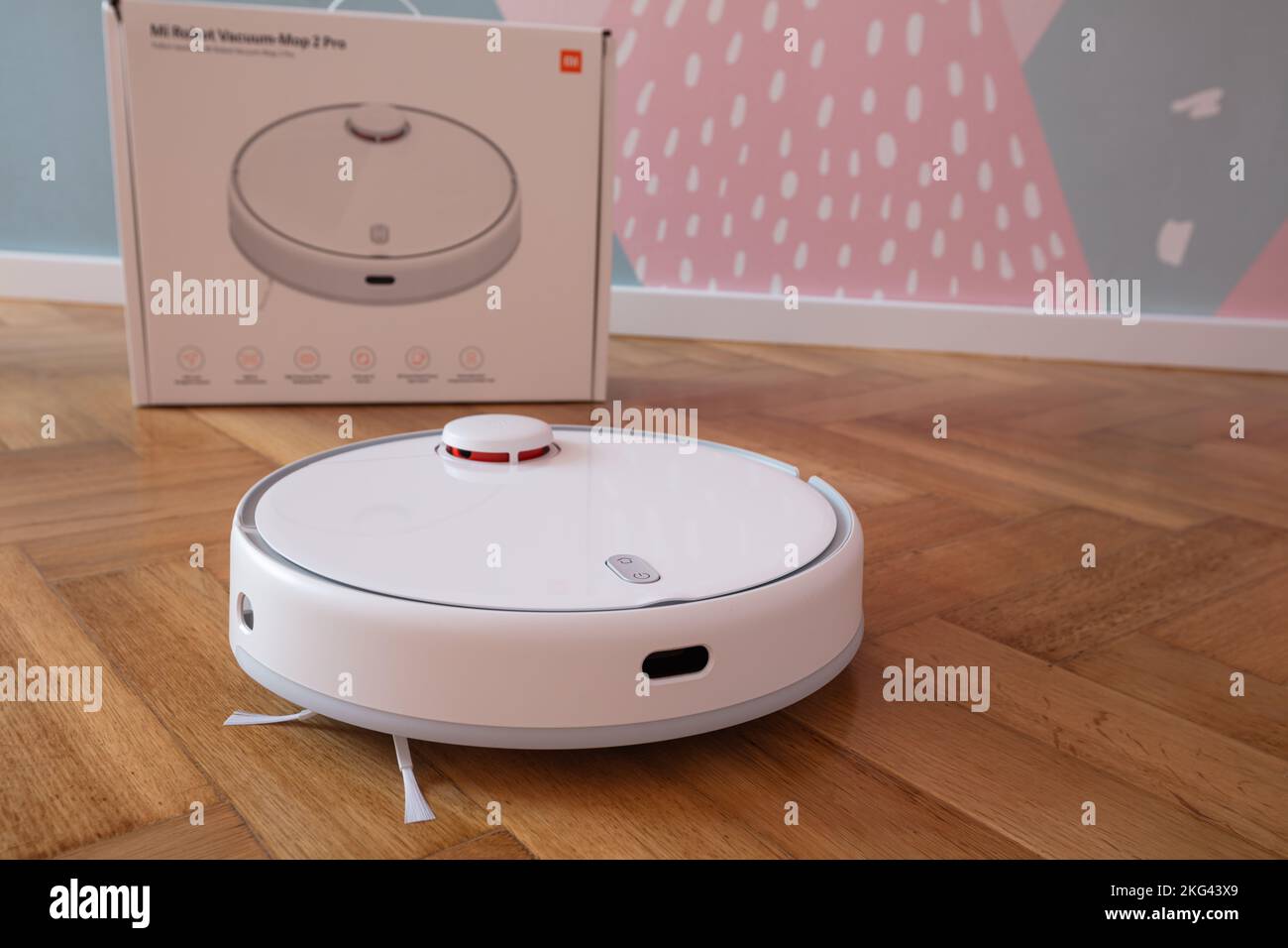 Lviv, Ukraine - November 21, 2022: Xiaomi Mi Robot Vacuum-Mop 2 Pro White Stock Photo