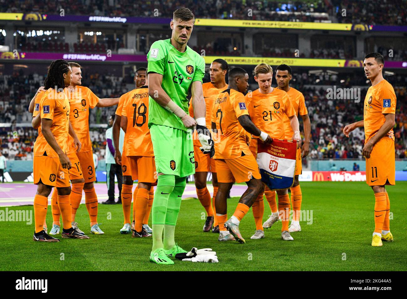 DOHA, QATAR - NOVEMBER 21: Andries Noppert of the Netherlands prior to the Group A - FIFA World Cup Qatar 2022 match between Senegal and Netherlands at Al Thumama Stadium on November 21, 2022 in Doha, Qatar (Photo by Pablo Morano/BSR Agency) Stock Photo