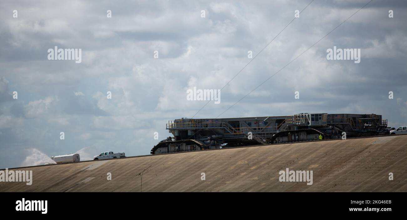 Rocket Launcher Ramp Crawler Transporter-2 moved the SLS rocket with Orion spacecraft atop a ...