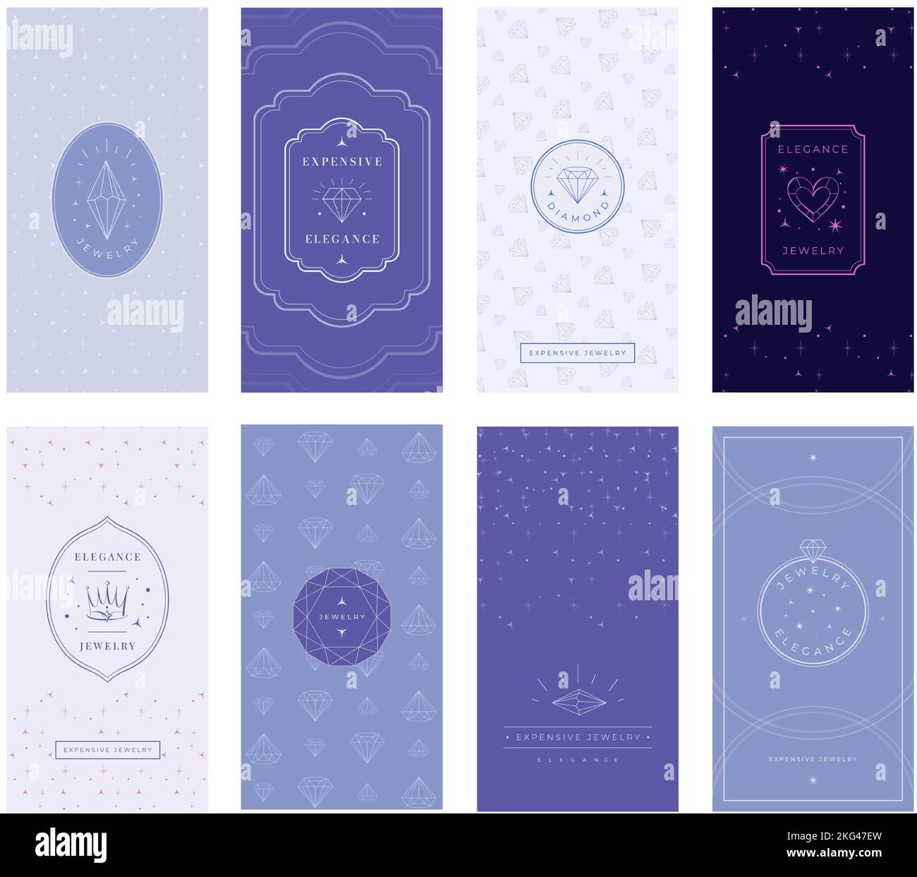 Jewelry product packaging. Shiny diamonds pattern, gems label frame and