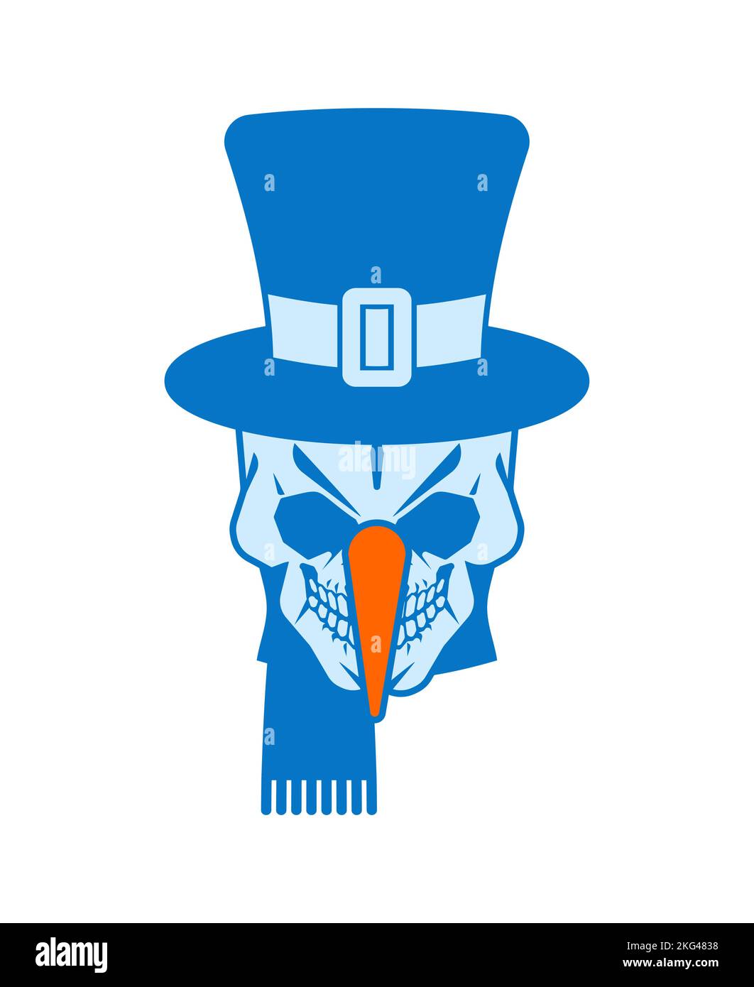 Snowman skull. Skeleton head Santa's helper. Christmas and New Year