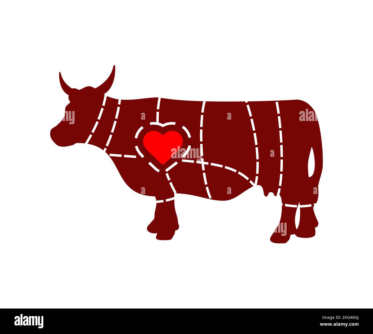 Love Cow cutting meat. Butcher Manual butchering beef carcasses Stock