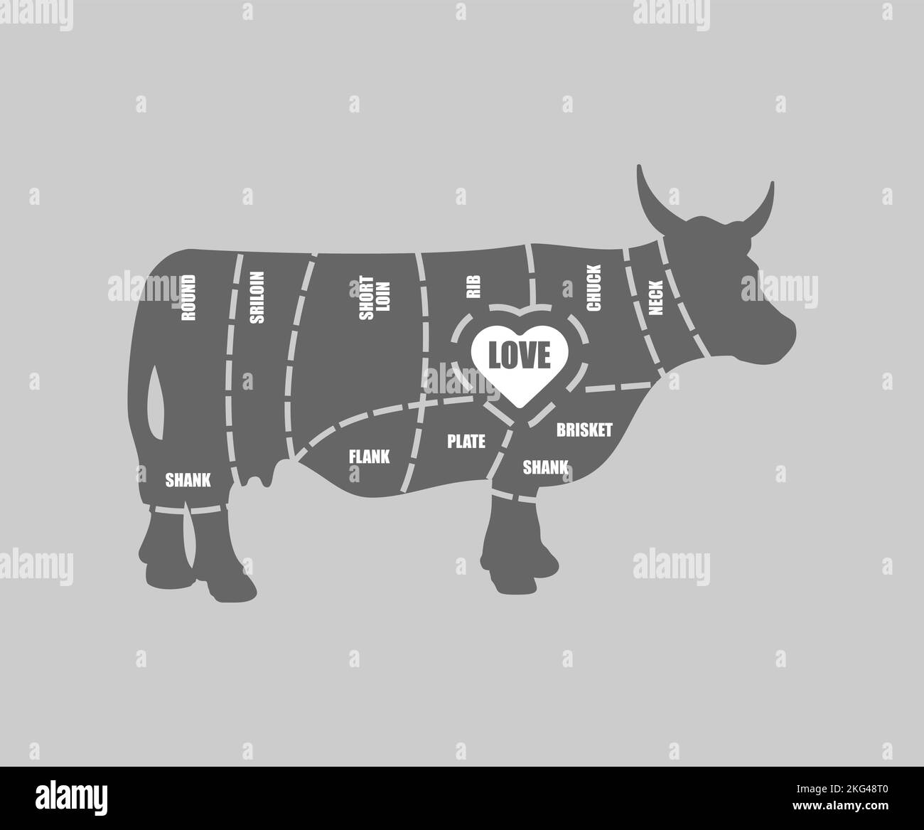 Love Cow cutting meat. Butcher Manual butchering beef carcasses Stock