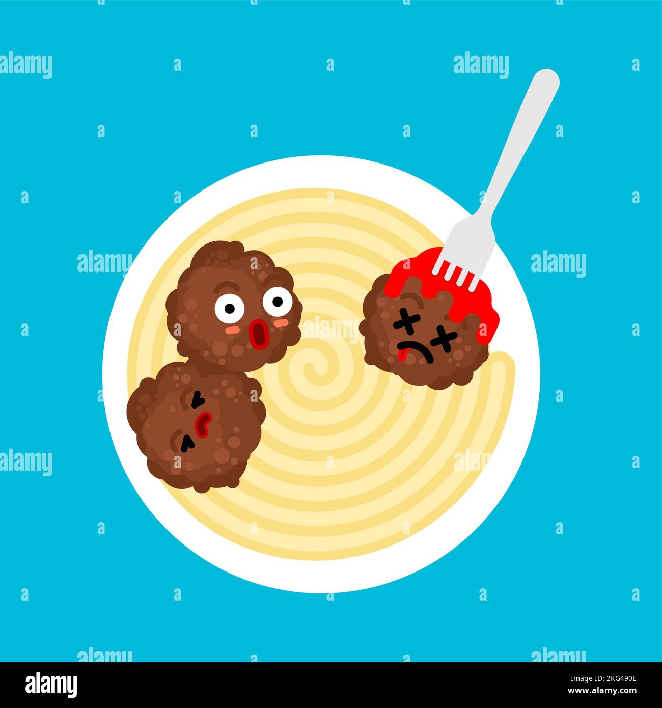 Meatball with pasta cartoon food. Vector illustration Stock Vector