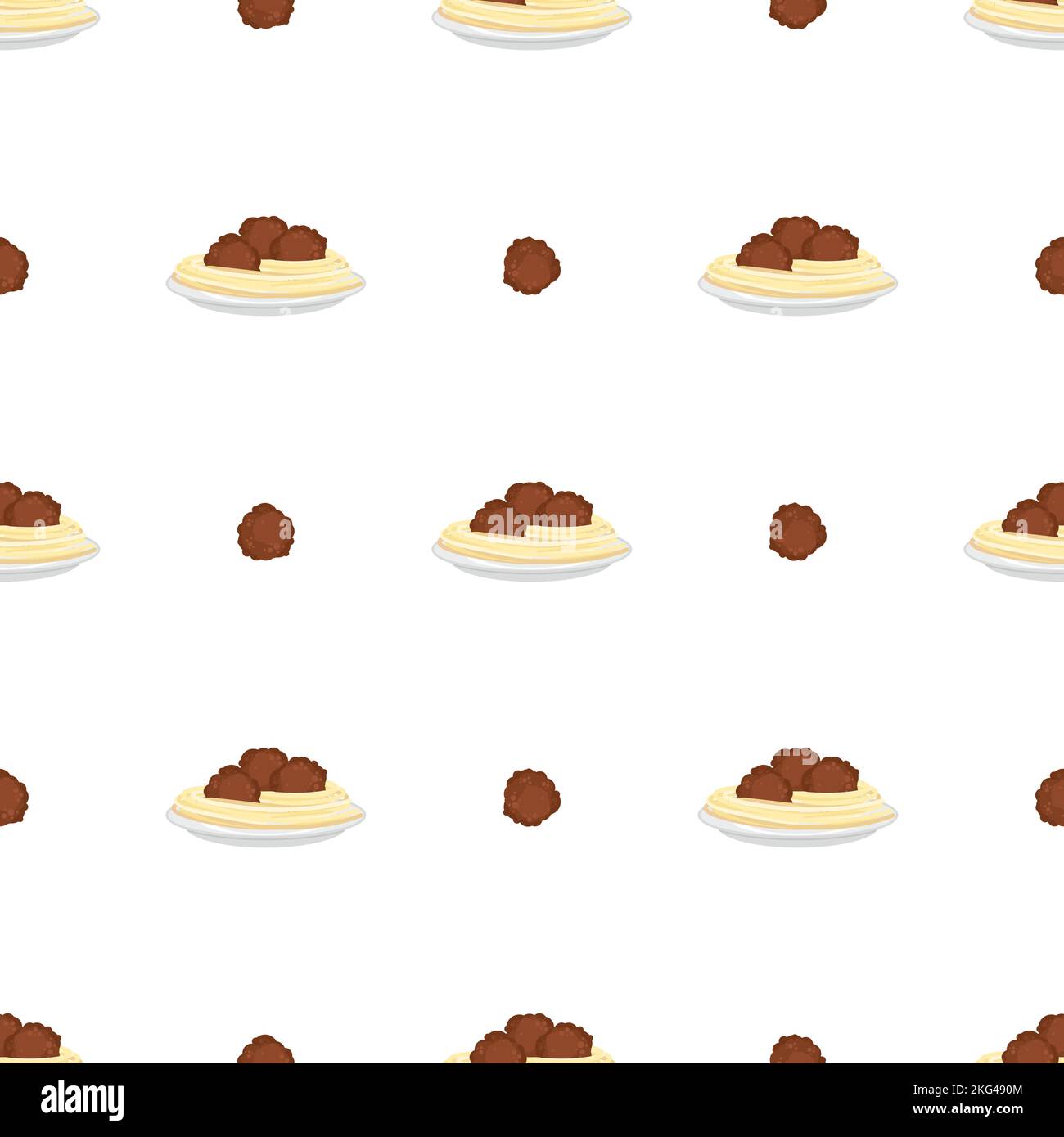 Meatball with pasta pattern seamless. food background. Vector texture Stock Vector