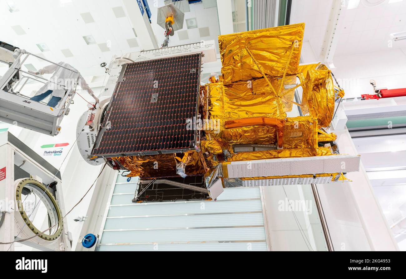 Packing SWOT For Launch. Workers in a clean room in Cannes, France