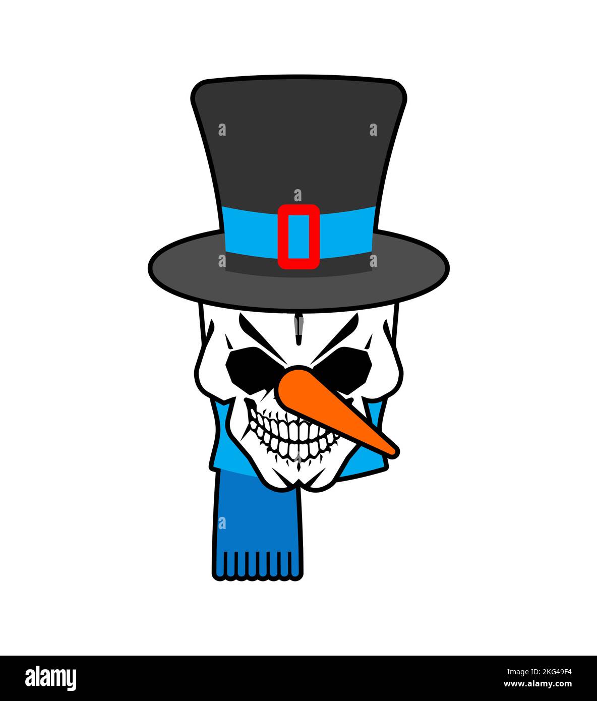 Snowman skull. Skeleton head Santa's helper. Christmas and New Year