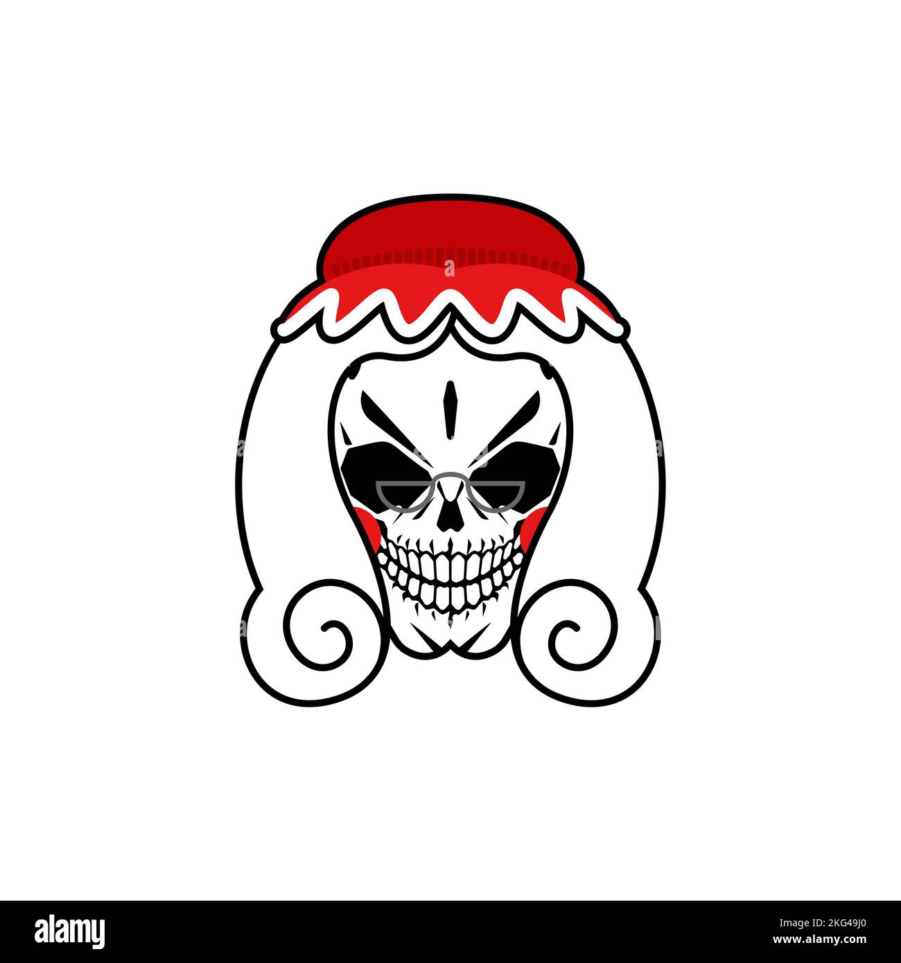 Mrs Santa's skull. Skeleton head with bonnet. Christmas and New Year