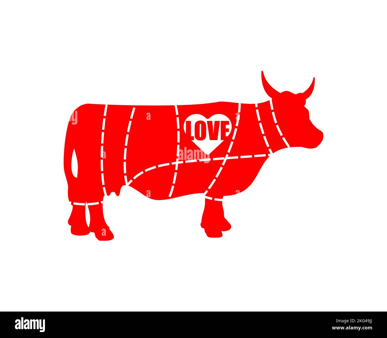 Love Cow cutting meat. Butcher Manual butchering beef carcasses Stock