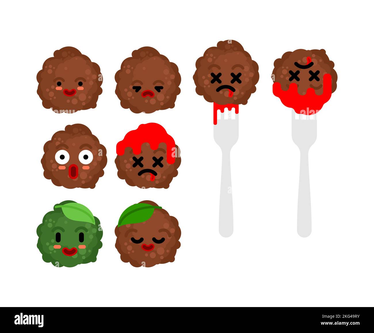 Meatball cartoon set. cute meatball kit food Vector illustration Stock Vector Image & Art Alamy