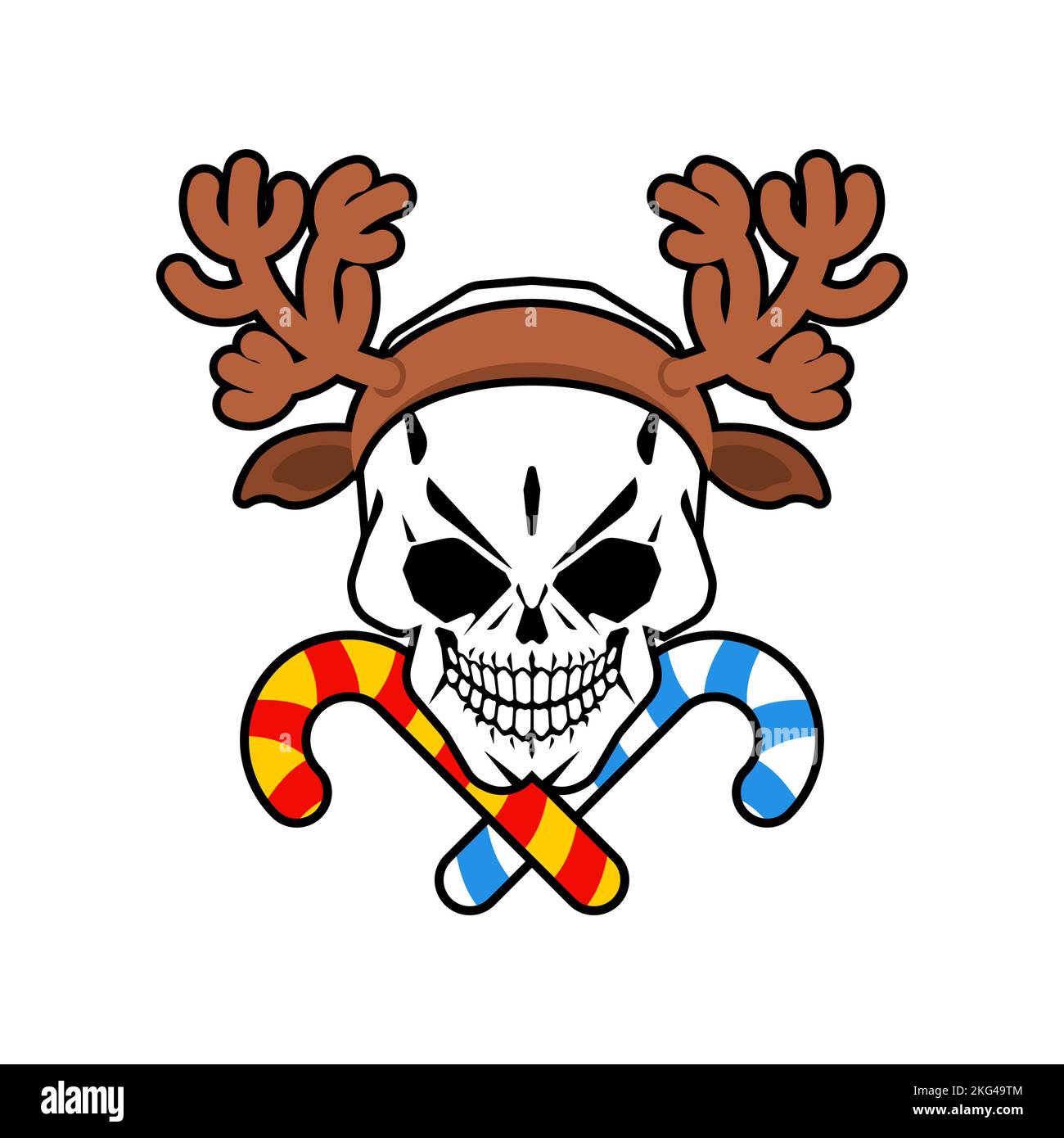 Christmas deer skull. Skeleton head with deer antlers. Christmas and