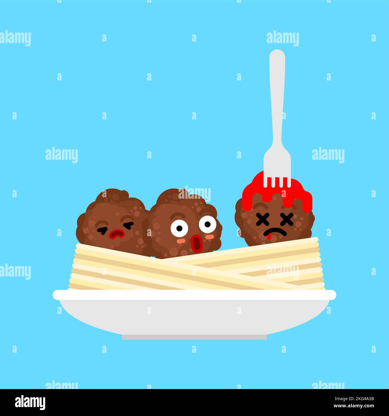 Meatball with pasta cartoon food. Vector illustration Stock Vector