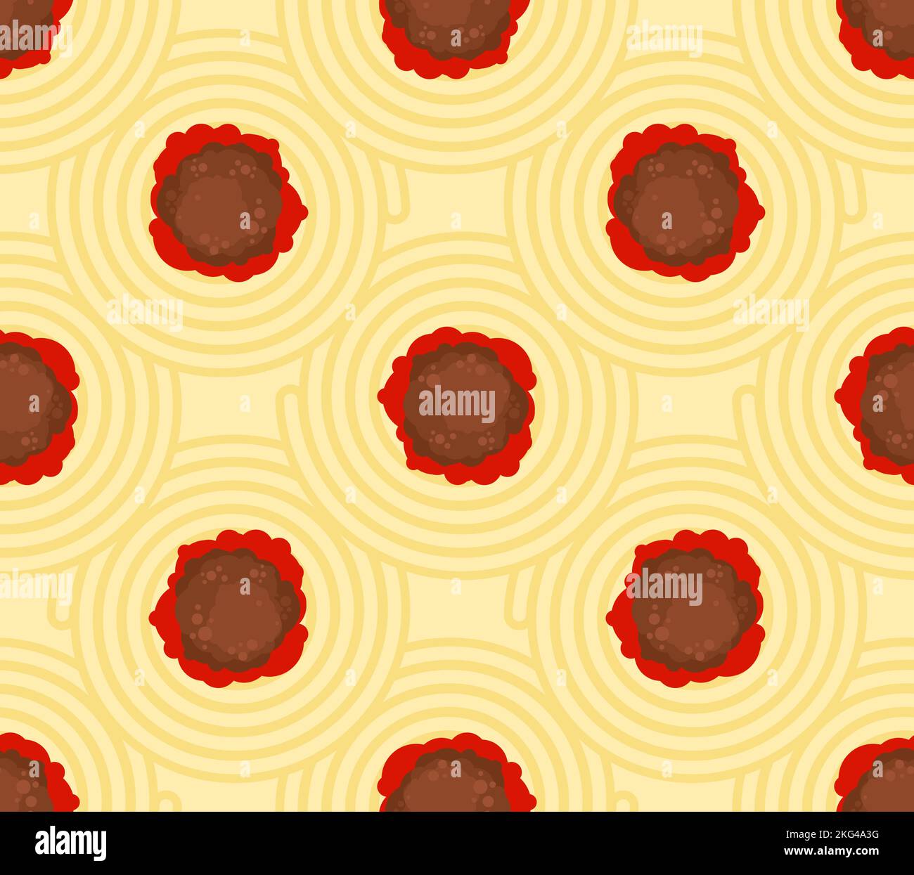 Meatball with pasta pattern seamless. food background. Vector texture Stock Vector