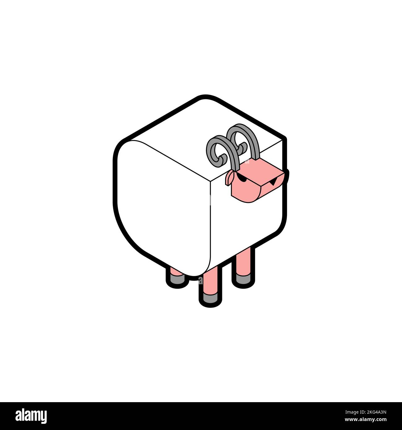 Sheep isometric style cartoon isolated. Vector illustration Stock Vector