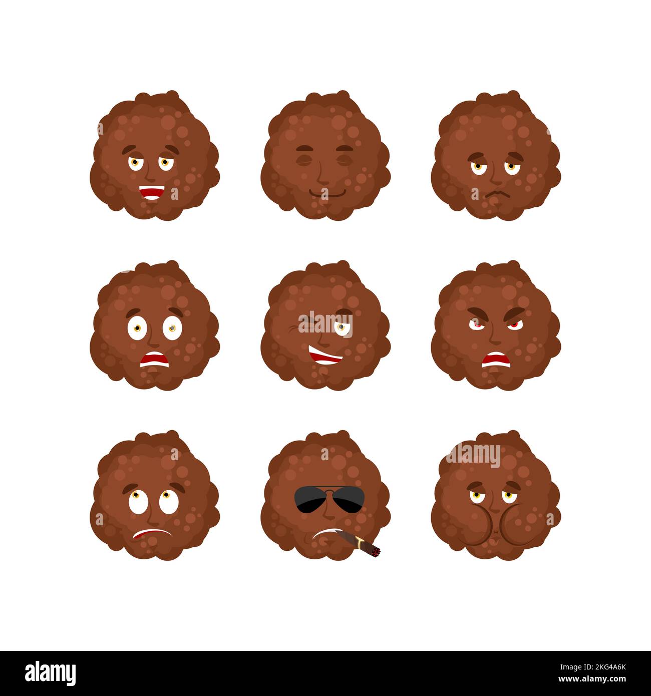 Meatball set emotion avatar. sad and angry face. guilty and sleeping. ball of meat sleeping emoji face. Vector illustration Stock Vector