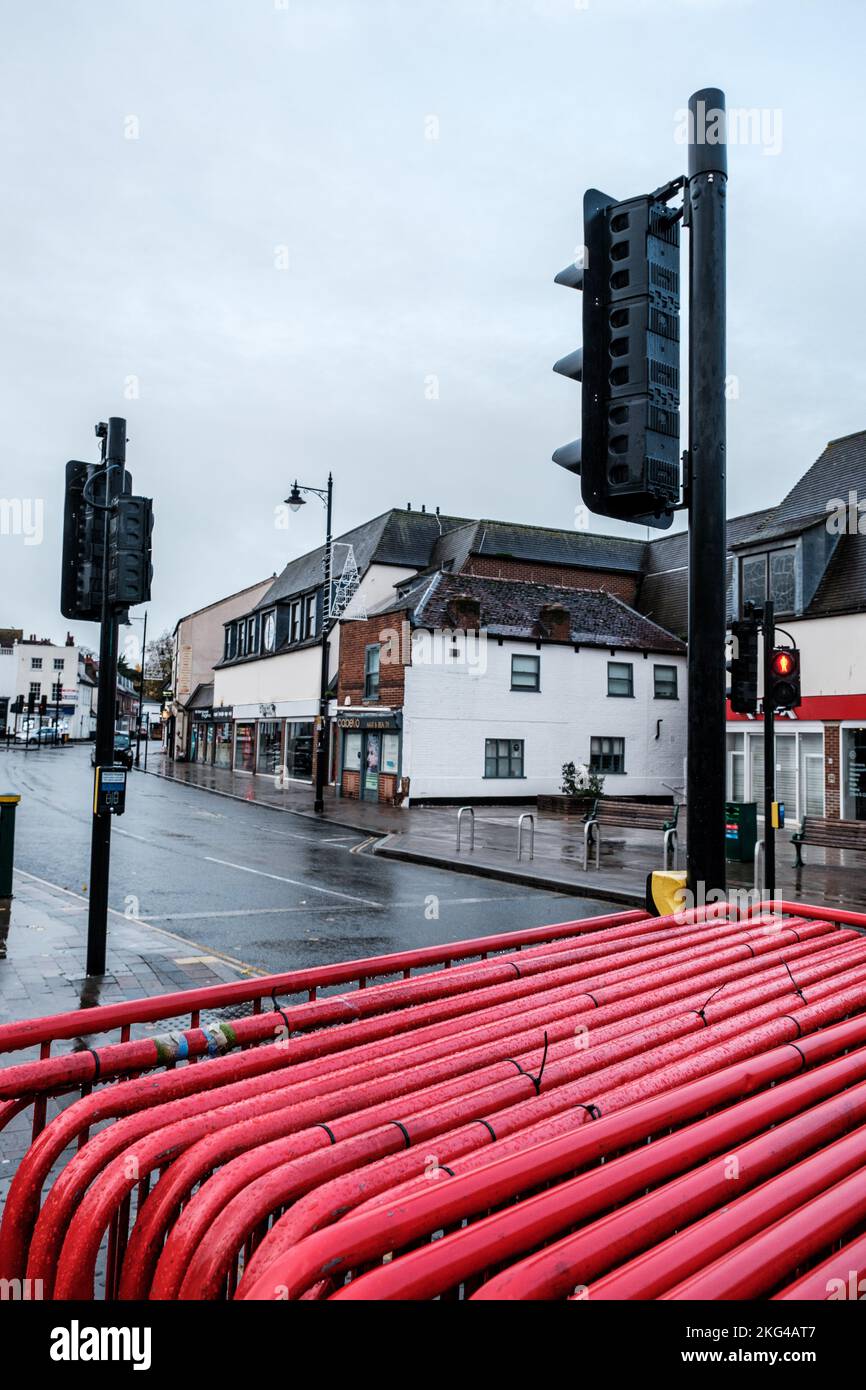 Epsom, Surrey, London UK, November 20 2022, Empty Town Centre High Street On A Wet Rainy Day During Economic Financial Crisis Stock Photo