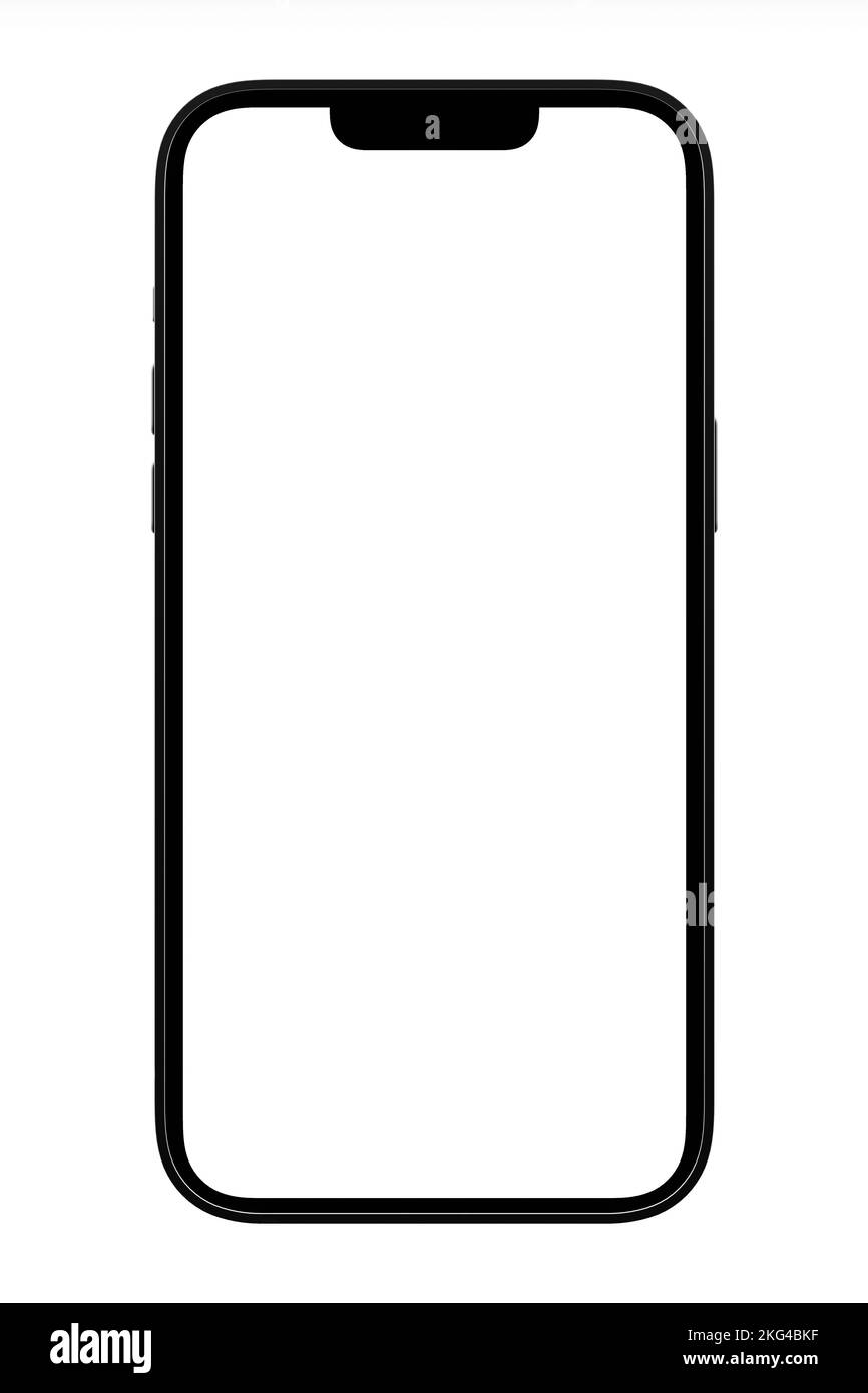 Smartphone with white glowing blank screen, mockup closeup view, copy