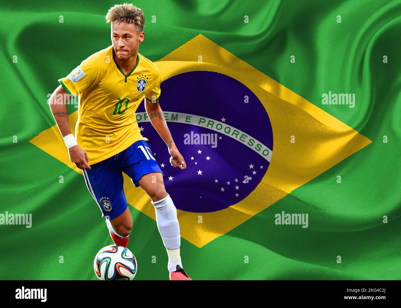 Neymar and flag of Brazil Stock Photo