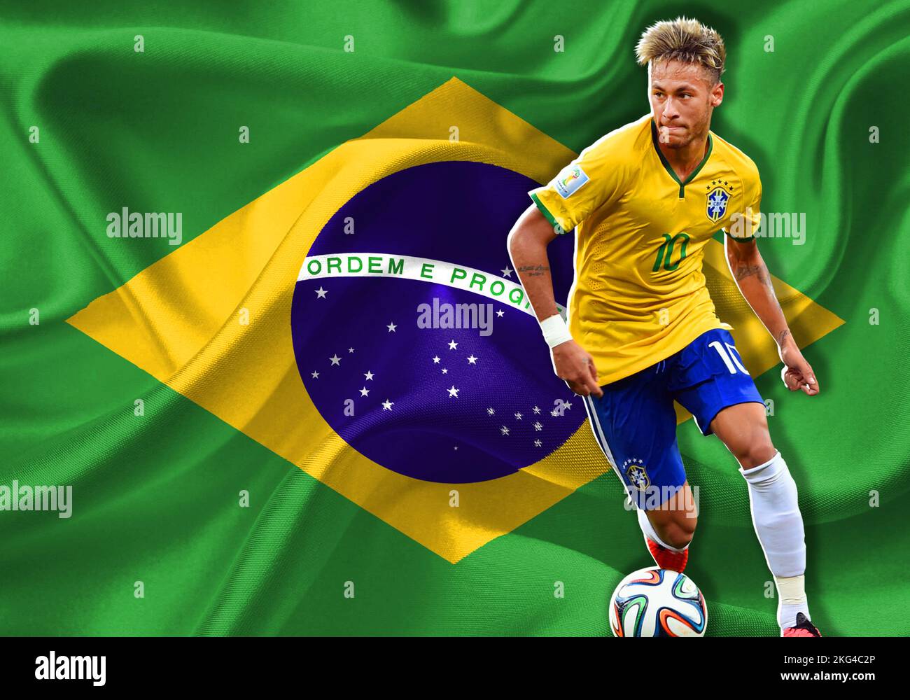 Neymar and flag of Brazil Stock Photo