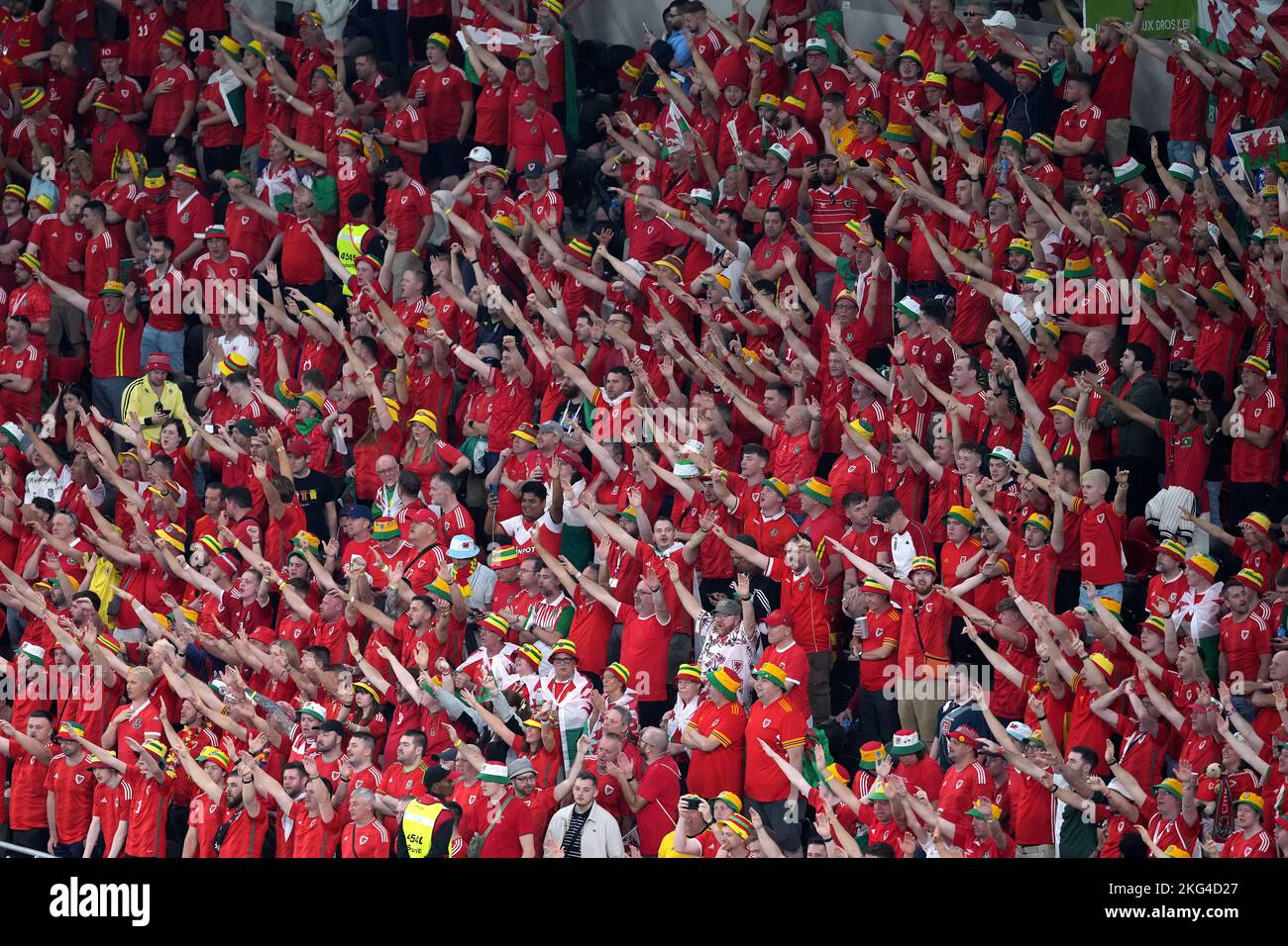 Welsh Fans Wales fans in the stands during the FIFA World Cup Group B match at the ...