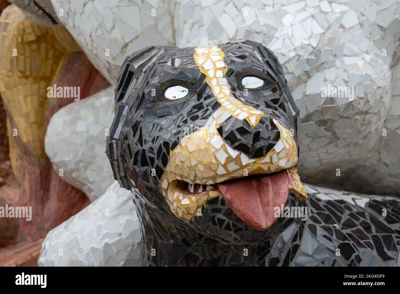Filandia, Quindio, Colombia - June 5 2022: Blind Dog's Head Made of Pieces of Colored Glass Stock Photo
