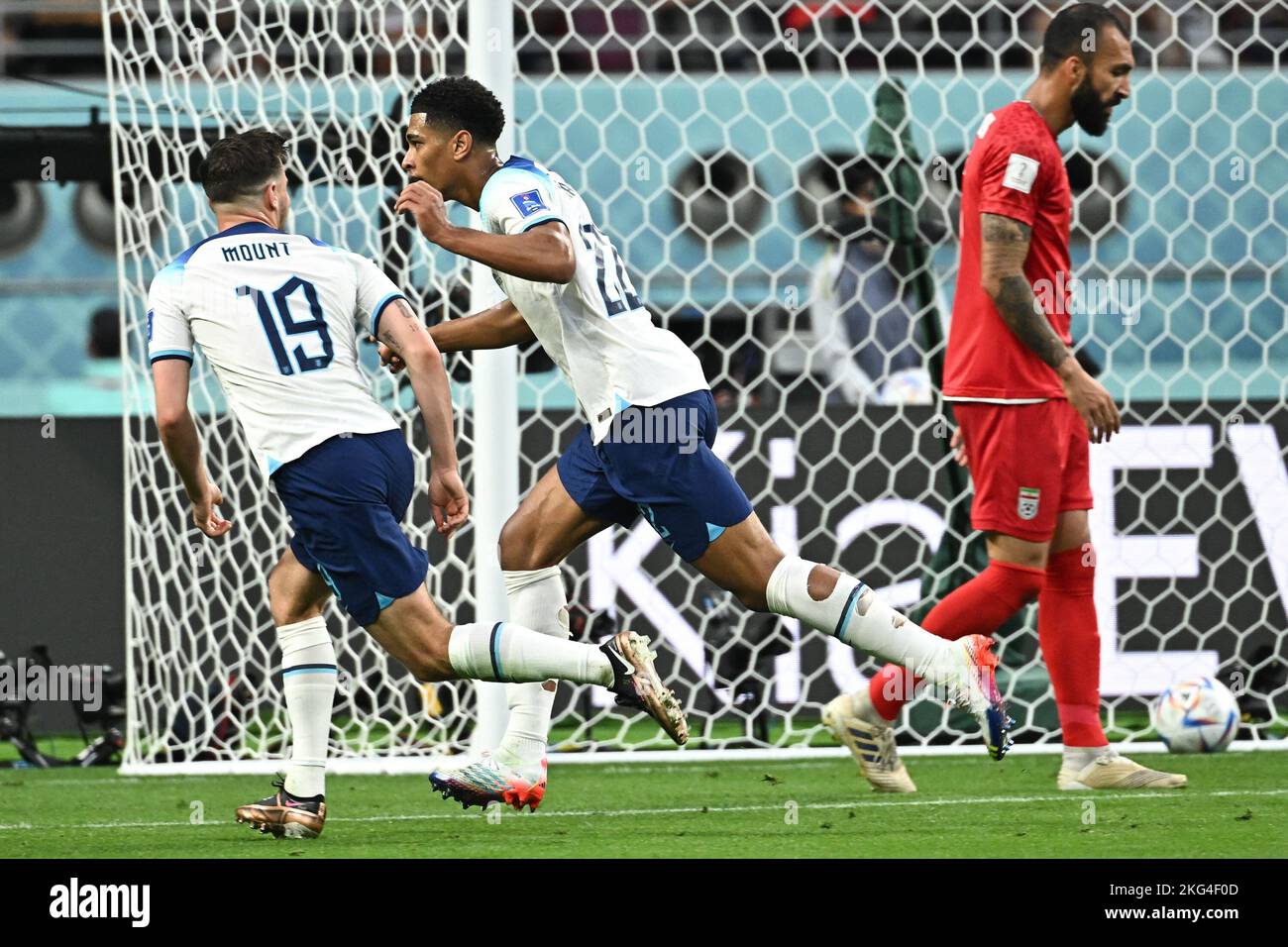 Mason Mount and Jude Bellingham of England during England vs Iran match ...