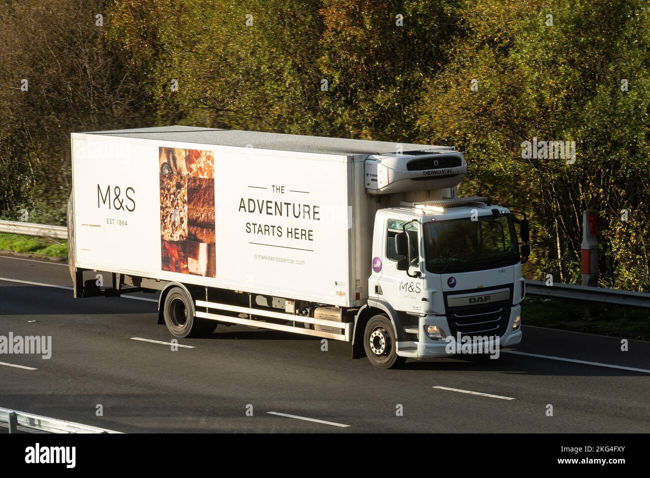 M&S HGV lorry travelling on the M3 motorway, England, UK Stock Photo