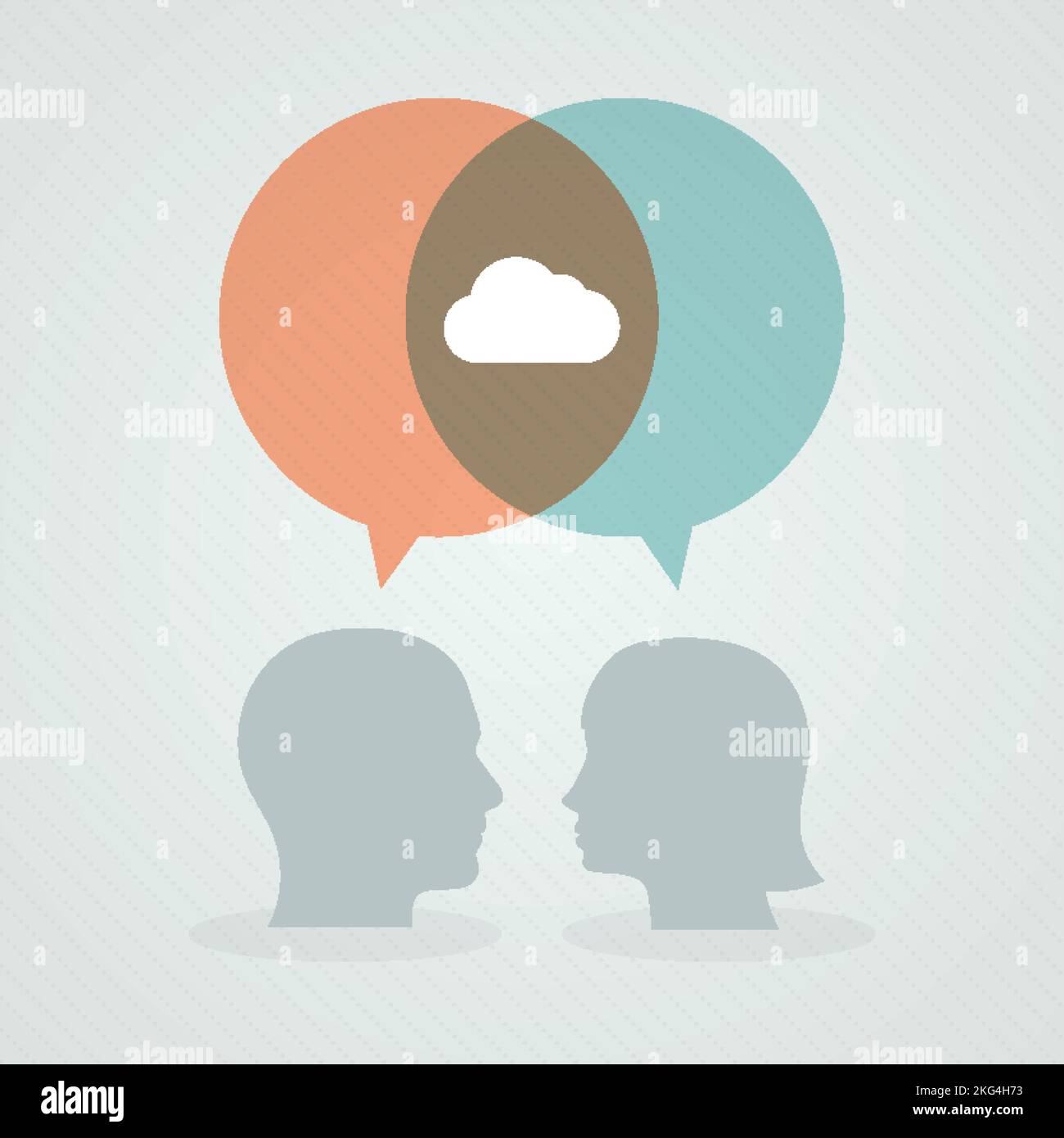Dialog about cloud computing. Speech bubbles, woman and man head. Vector illustration, flat design Stock Vector