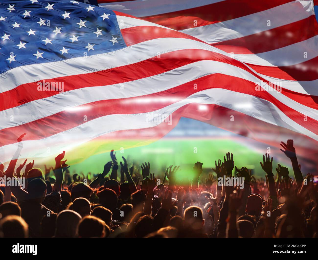 Happy brazilian soccer fans with jersey an flag at stadium Stock Photo -  Alamy