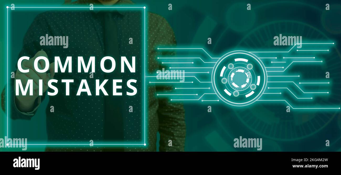 Conceptual caption Common Mistakes. Business showcase actions that are