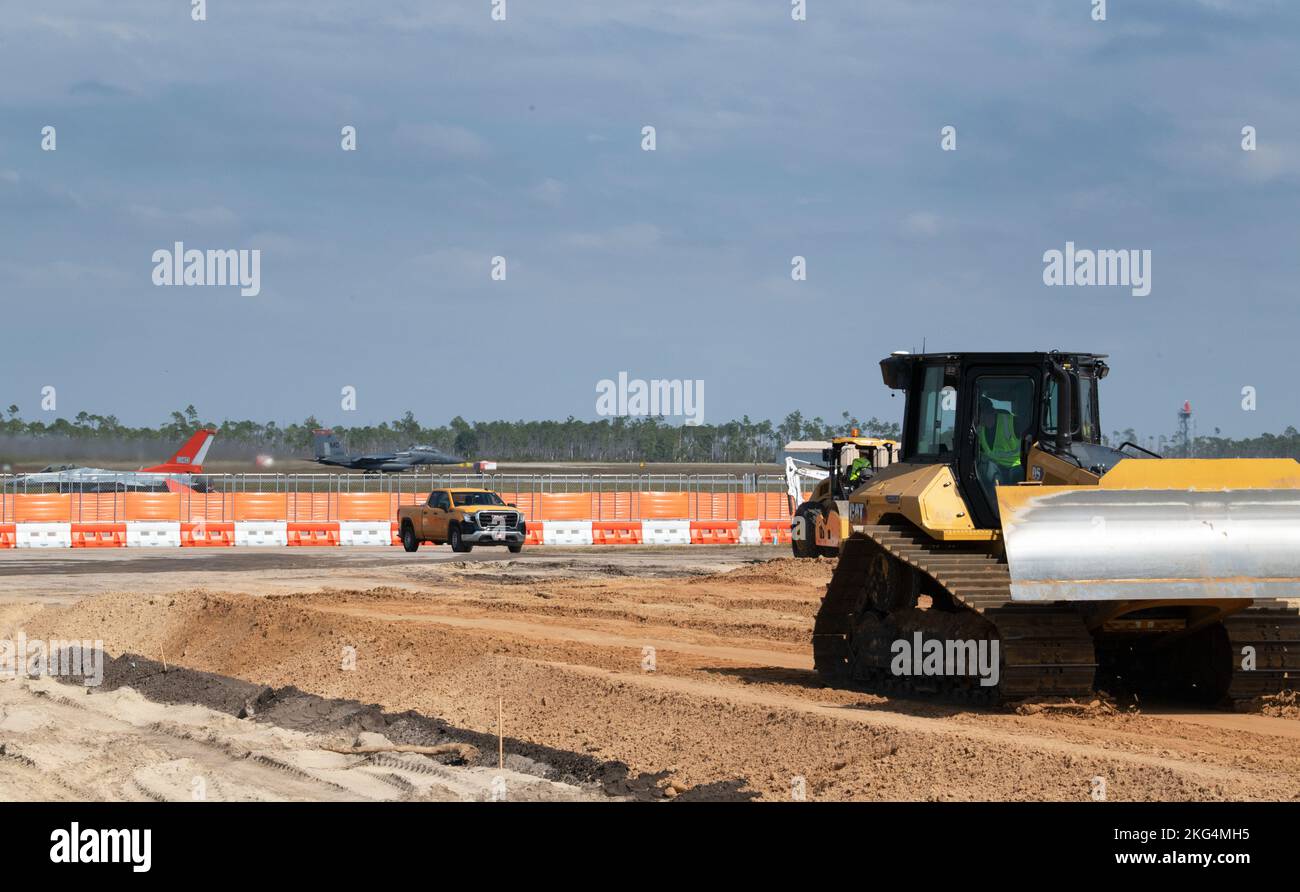 Construction crews work on Zone 1 during Checkered Flag 231 at Tyndall