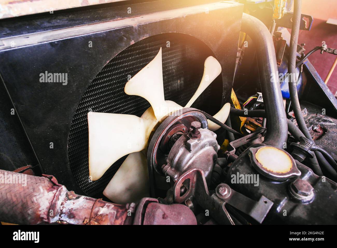 Forklift radiator cooling fan in the car repair shop Stock Photo Alamy