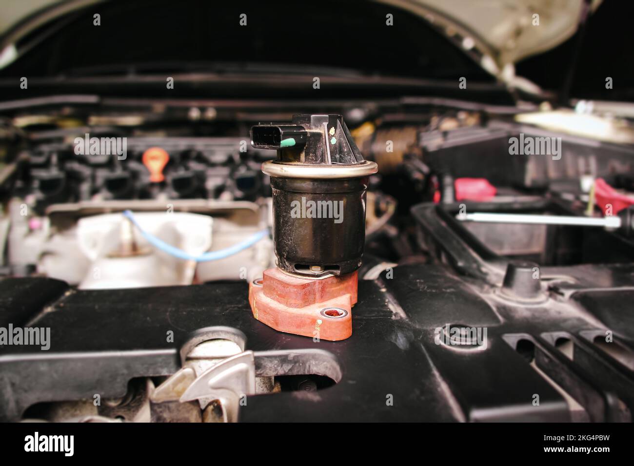 Close up of the old broken EGR exhaust gas recirculation in the engine