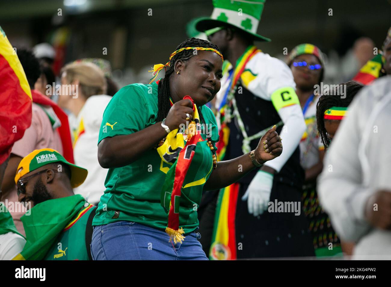 Doha, Qatar. 21st Nov, 2022. DOHA, QATAR - NOVEMBER 21: Supporter of Senegal before the FIFA World Cup Qatar 2022 group A match between Senegal and Netherlands at Al Thumama Stadium on November 21, 2022 in Doha, Qatar. (Photo by Florencia Tan Jun/PxImages) Credit: Px Images/Alamy Live News Stock Photo